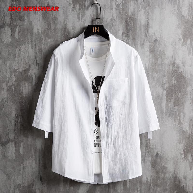 Áo sơ mi đũi nam Hàn Quốc Edo Menswear, áo đũi nam cộc tay thoáng mát xu hướng thời trang mùa hè 2022
