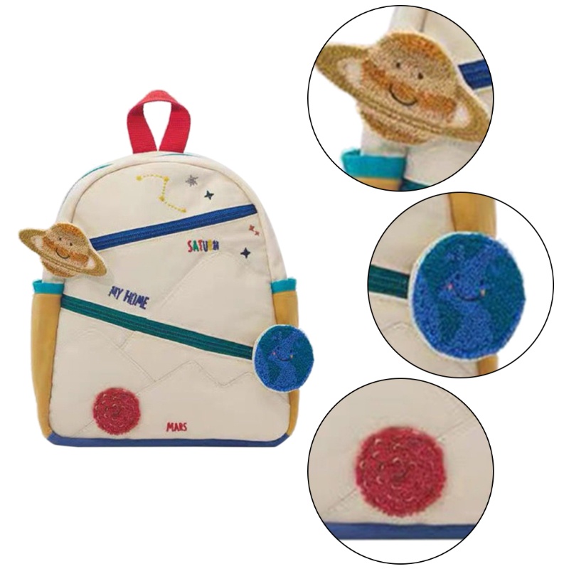 Ba Lô Cotton Thêu Hình Trái Đất / Ngôi Sao / Hành Tinh Màu Tương Phản Dễ Thương Cho Người Lớn Và Trẻ