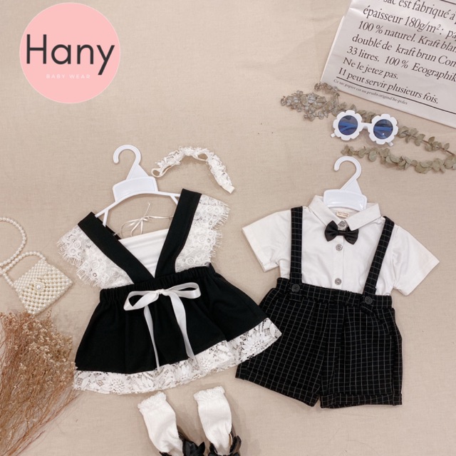 Váy đen ren trắng + set nam kẻ