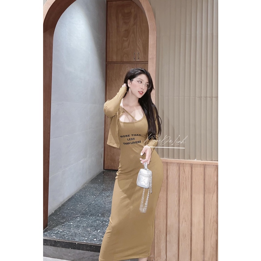 Set len mongtoghi 2 món áo khoác ngoài phối váy body dáng dài TH266