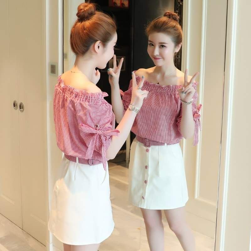 Áo kẻ trễ vai tay nơ cho người béo mập - ABEO055 CVBEO021