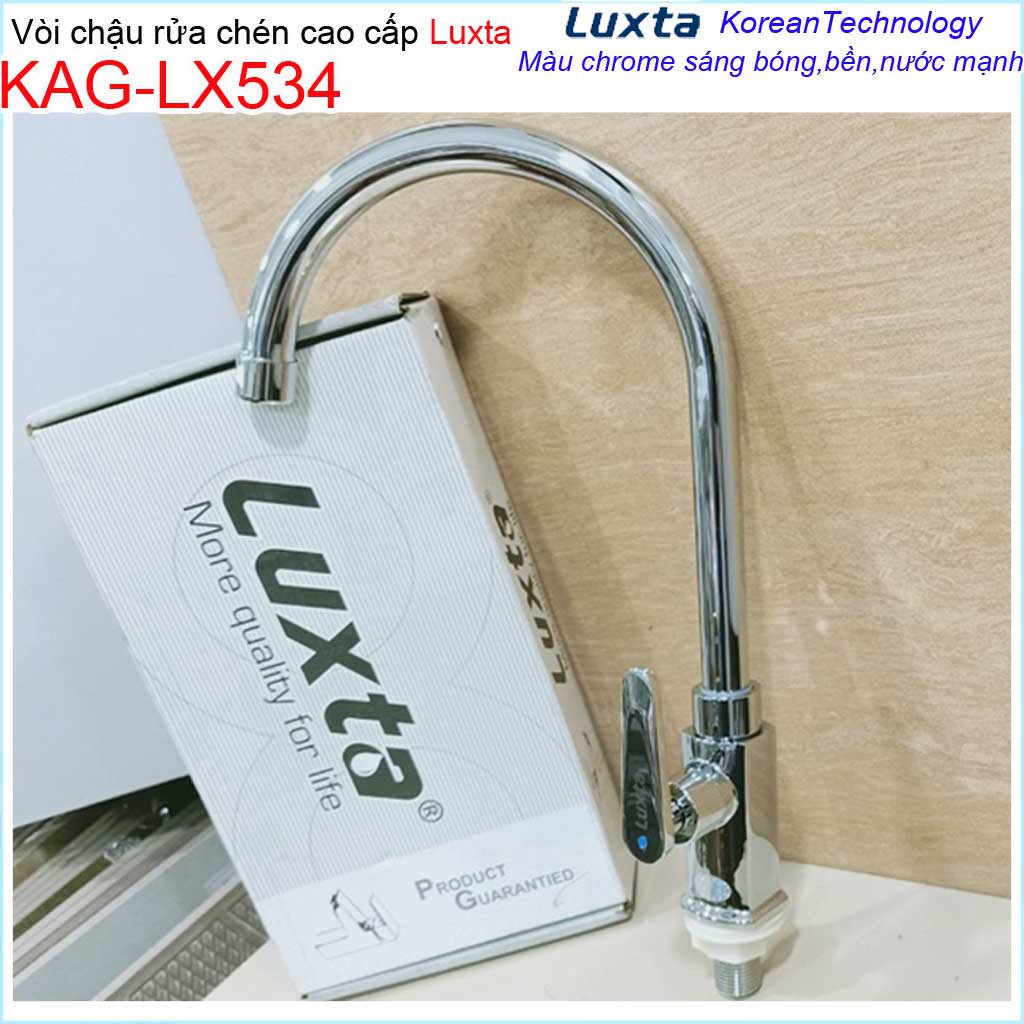 Vòi chậu rửa chén bát lạnh Luxta KAG-LX534, vòi bếp cần cong tay gạt vuông thiết kế đẹp sử dụng siêu bền