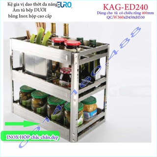 Kệ Gia vị 3 tầng Euro KAG-ED240- rộng 36cm , kệ đựng gia vị có ray kéo, kệ để gia vị ray giảm chấn âm tủ bếp 40cm