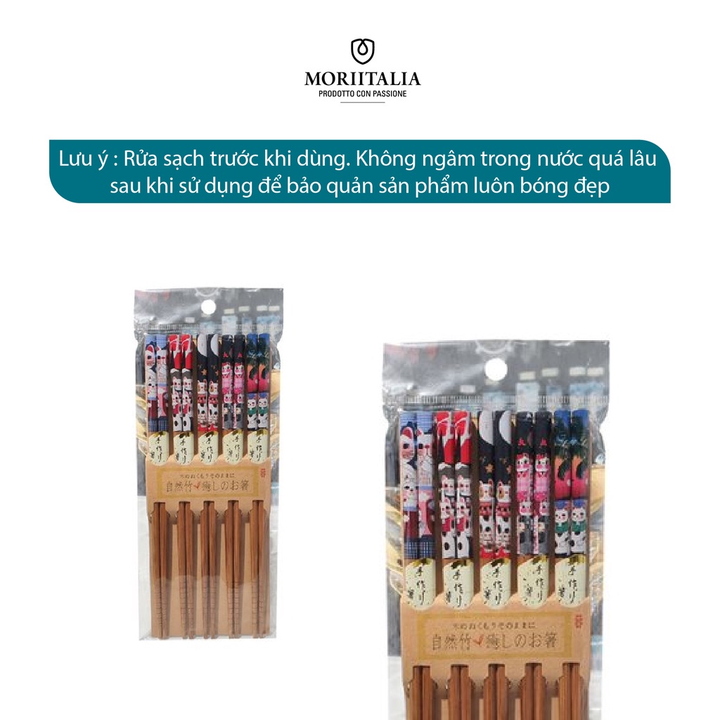 Vỉ 5 đôi Đũa tre Kokusai 100% tre tự nhiên, chịu nhiệt và chống trơn cực tốt chính hãng Moriitalia NDCK-05C