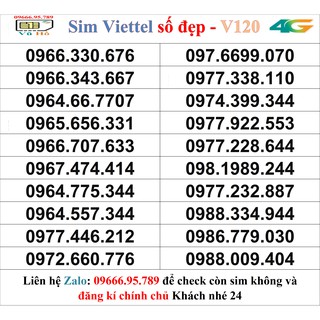 Sim Viettel V120 đầu 09 số đẹp giá rẻ 24