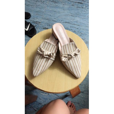 (ORDER) Giày sục nữ vải kẻ mũi vuông | BigBuy360 - bigbuy360.vn