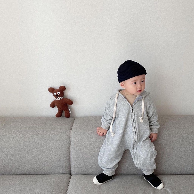 Áo liền quần tay dài có mũ trùm đầu và khóa kéo phong cách Hàn Quốc thời trang thu đông dành cho trẻ em 1z0R