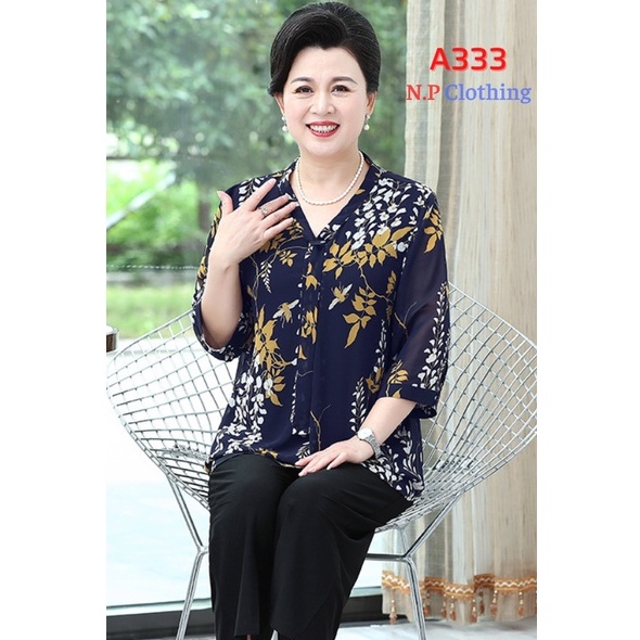 Bộ Trung Niên Cho Mẹ MAI THY S333, Set Đồ Trung Niên Lá Cây Cổ Tròn Tay Lỡ Phối Quần Thun Ống Suông | Thời Trang Nữ U40