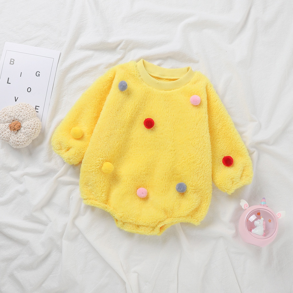 Bộ Áo Liền Quần Tay Dài Đính Bóng Lông Nhiều Màu Cho Bé Gái Sơ Sinh