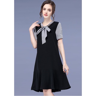 Đầm suông đuôi cá cổ phối nơ thời trang