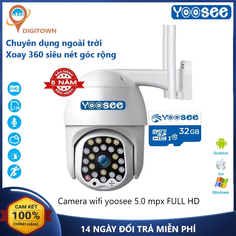 CAMERA IP WIFI YOOSEE PTZ 26 LED 5.0 Mpx,Xoay 360 độ, chống nước, xoay 360 đàm thoại 2 chiều báo động từ xa BH 5 năm