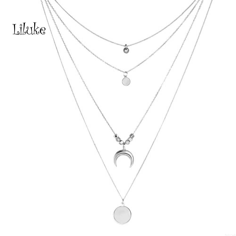 Vòng cổ Hợp Kim Nhiều Lớp Mặt Hình Mặt Trăng Cá Tính Cho Nữ