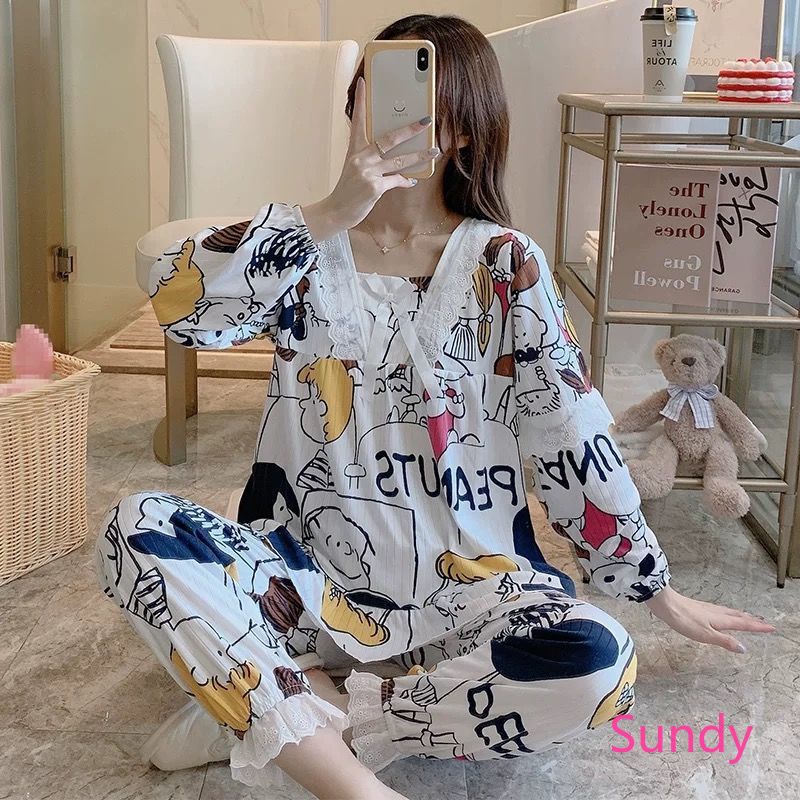 Đồ ngủ tay dài thiết kế trẻ trung hợp mốt thời trang cho nữ