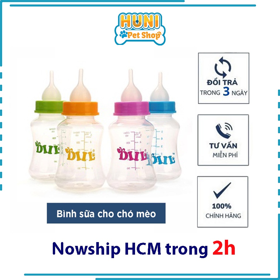 Bình sữa cho chó mèo con có kèm dụng cụ làm sạch bình uống sữa có vạch phân ml  60ml - 150ml -- Huni petshop