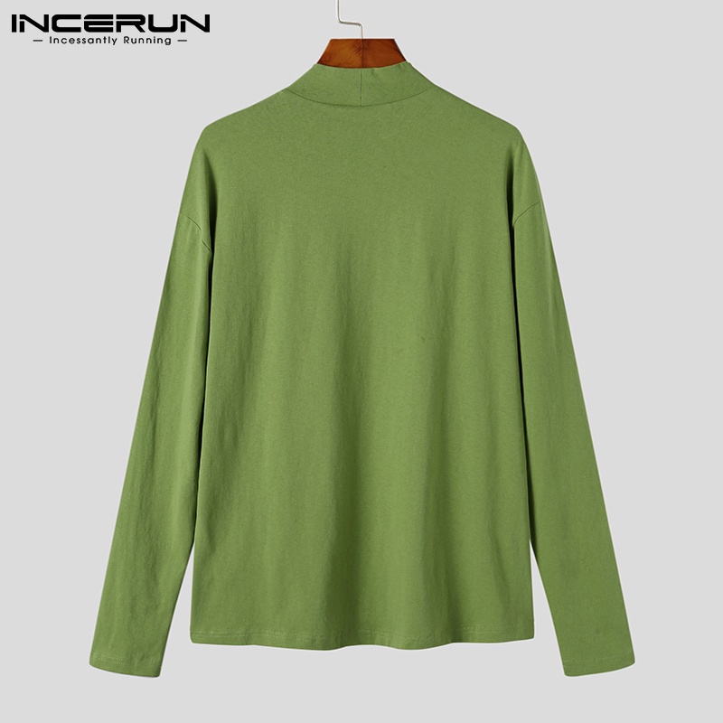 Áo INCERUN bằng cotton tay dài cổ cao dễ phối đồ phong cách giản dị thời trang cho nam