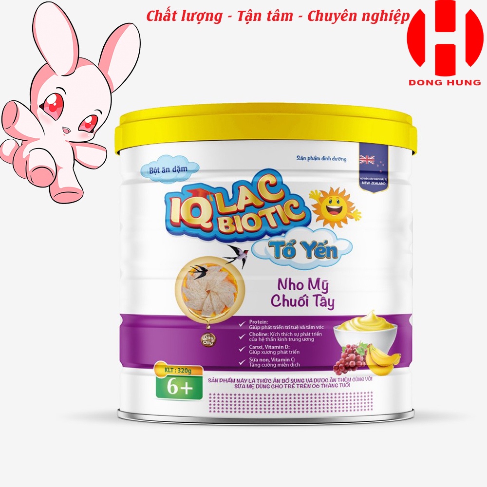 Bột ăn dặm IQLAC BIOTIC Nho Mỹ Chuối Tây - Bột dinh dưỡng bổ sung cho bé trên 6 tháng tuổi lon 320g