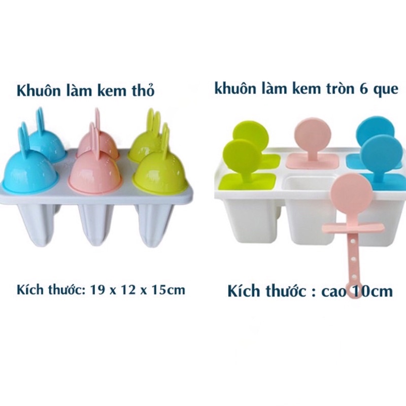 Khuôn Làm Kem Que 6 Ngăn Cho Bé - Khuôn kem que hình thỏ, hình tròn nhiều màu sắc