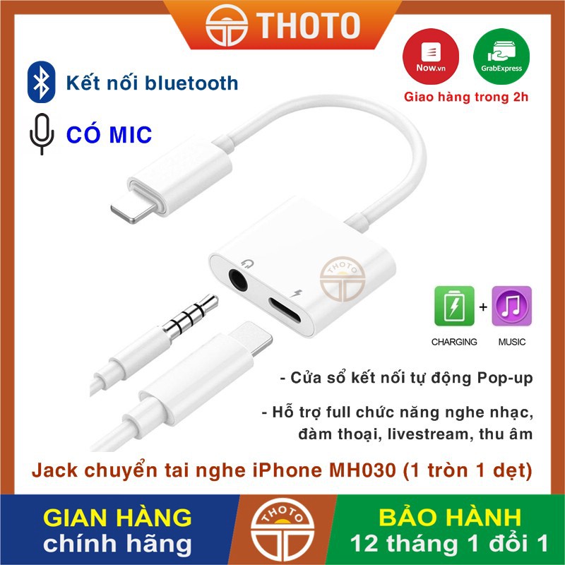 Jack chia cổng sạc + tai nghe IPMH030 kết nối bluetooth,CÓ MIC,cáp chuyển đổi âm thanh sang giắc 3.5 mm