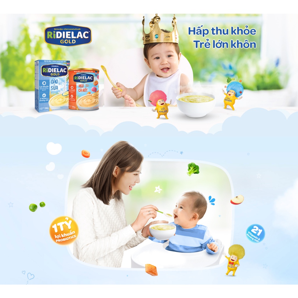 Combo 2 Bột ăn dặm RIDIELAC GOLD Heo bó xôi HG 200g/Hộp