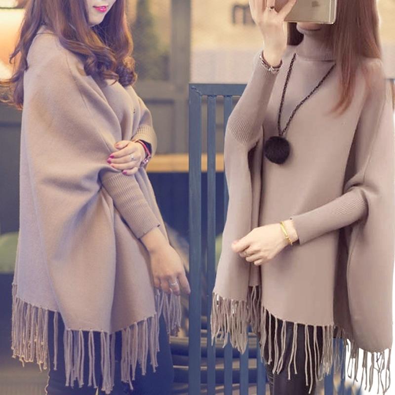 Áo Choàng Len Cổ Lọ Dáng Rộng Thời Trang Thu Đông Cho Nữ