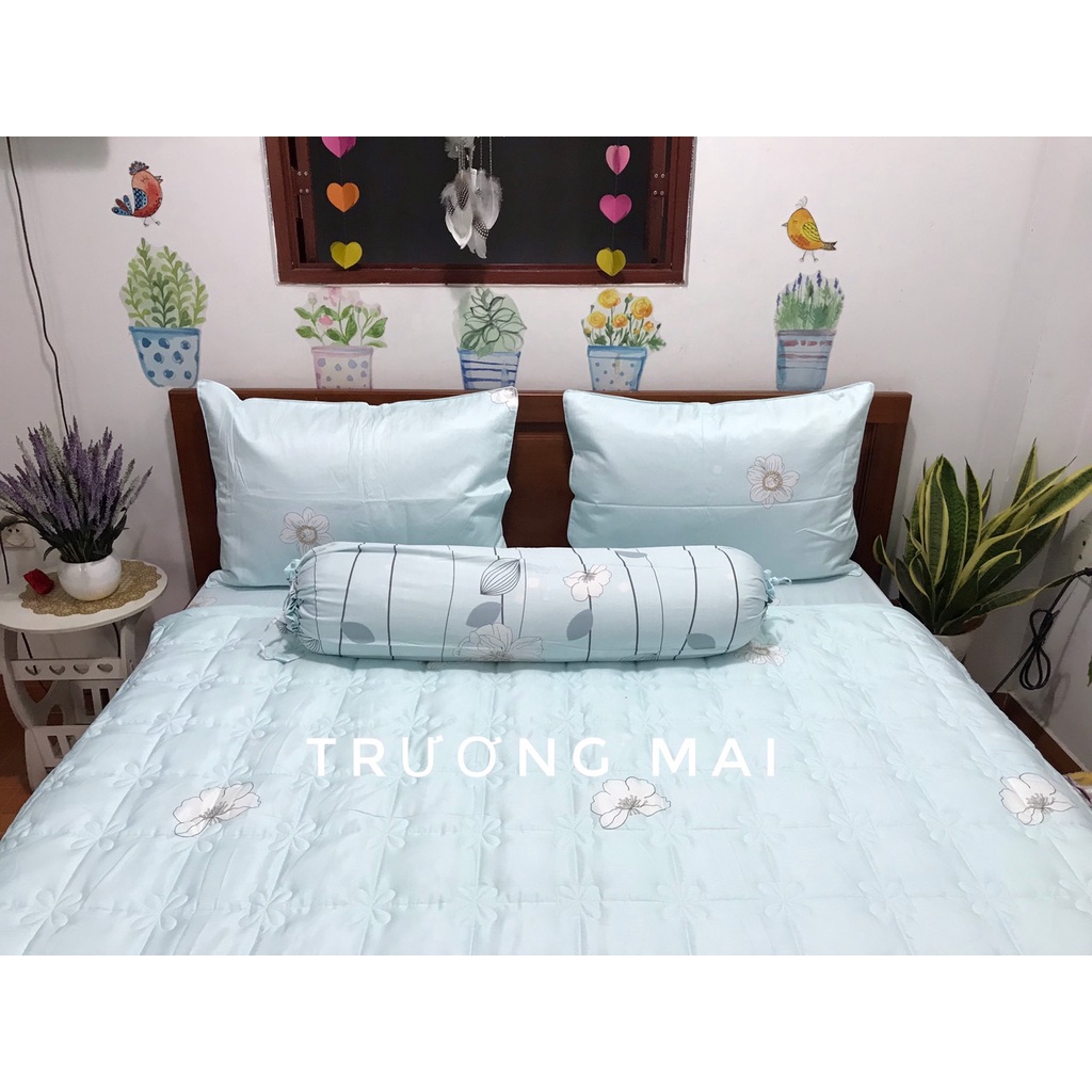 Bộ ga và 3 áo gối chất lụa tencel mịn mát áo ôm có khó kéo