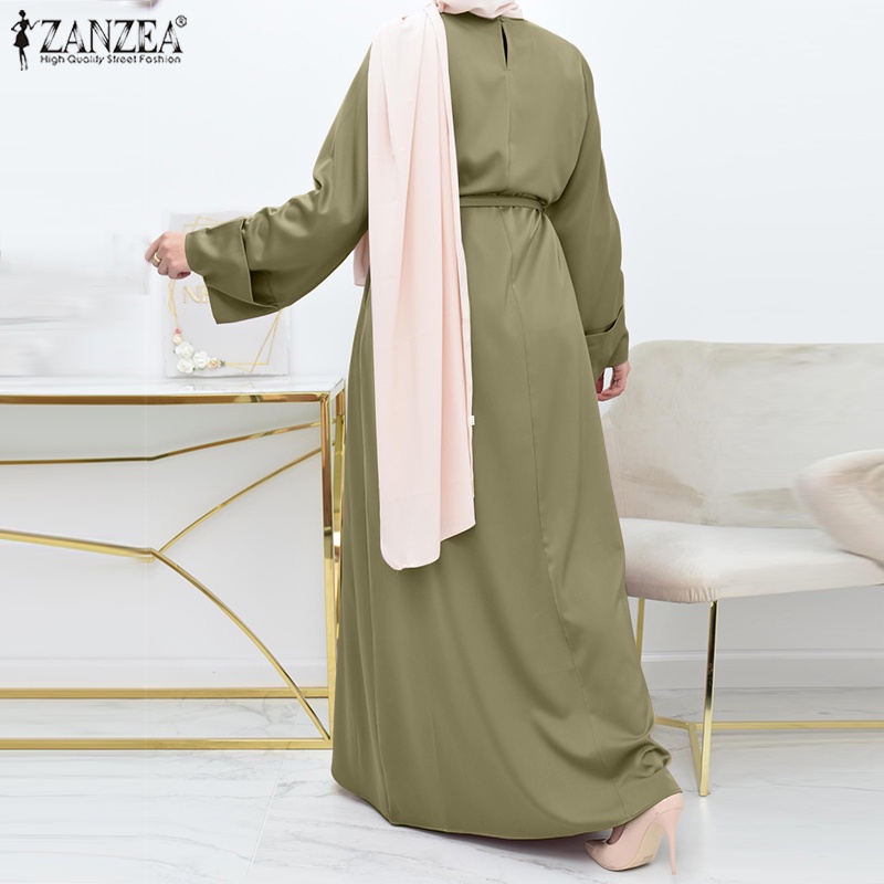 Zanzea Đầm Maxi Tay Dài Cổ Tròn Màu Trơn Phong Cách Đường Phố Cho Phụ Nữ Hồi Giáo