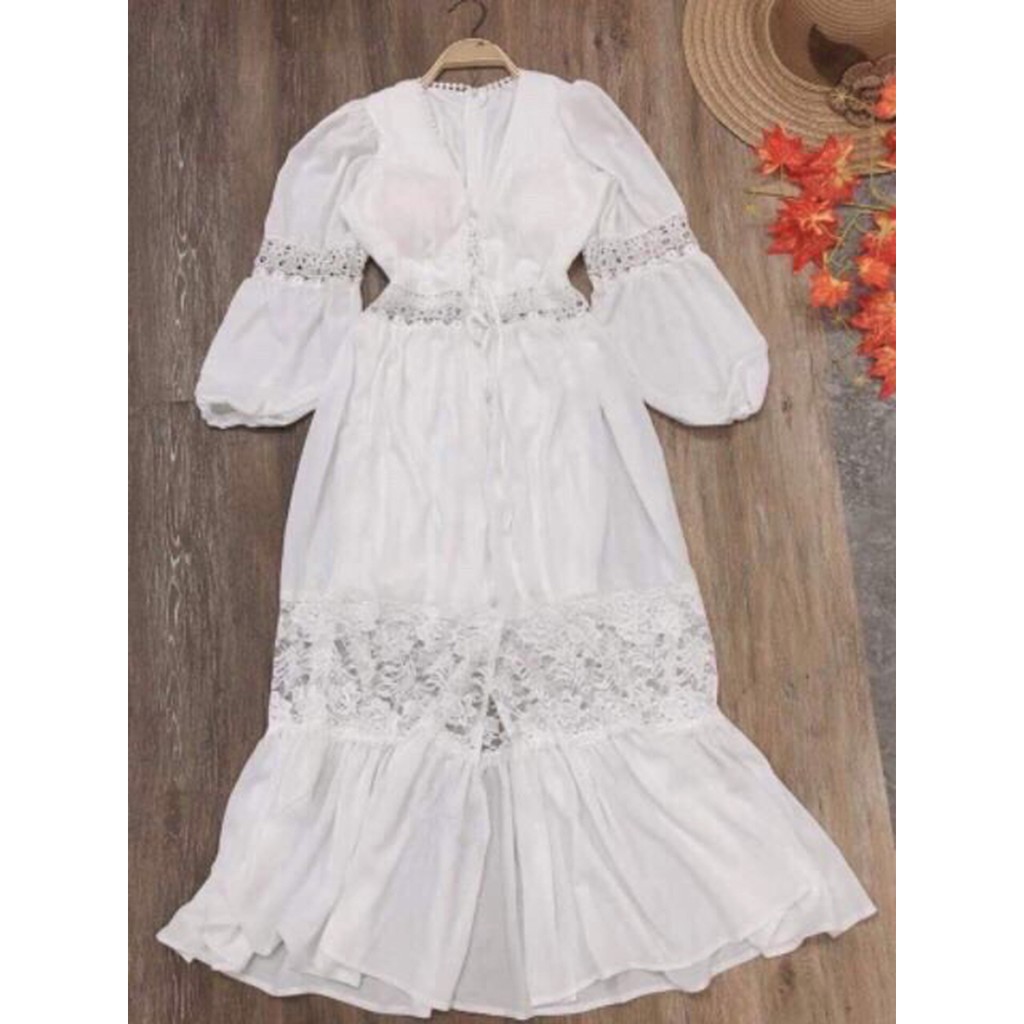 [Mã WAMT2405 giảm 10K đơn 0K] Đầm maxi công chúa FREESHIP - HÀNG CAO CẤP trắng phối ren XUKA-DRESS,đi biển siêu đẹp.