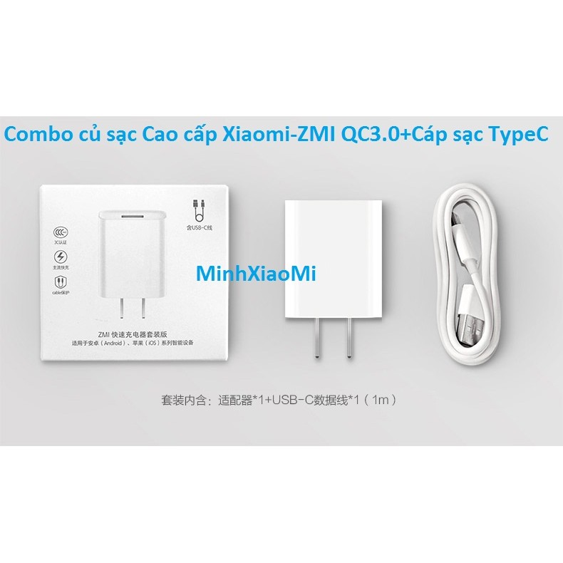 Combo Củ sạc nhanh cao cấp QC3.0 Xiaomi-ZMI và Cáp TypeC (tùy chọn)