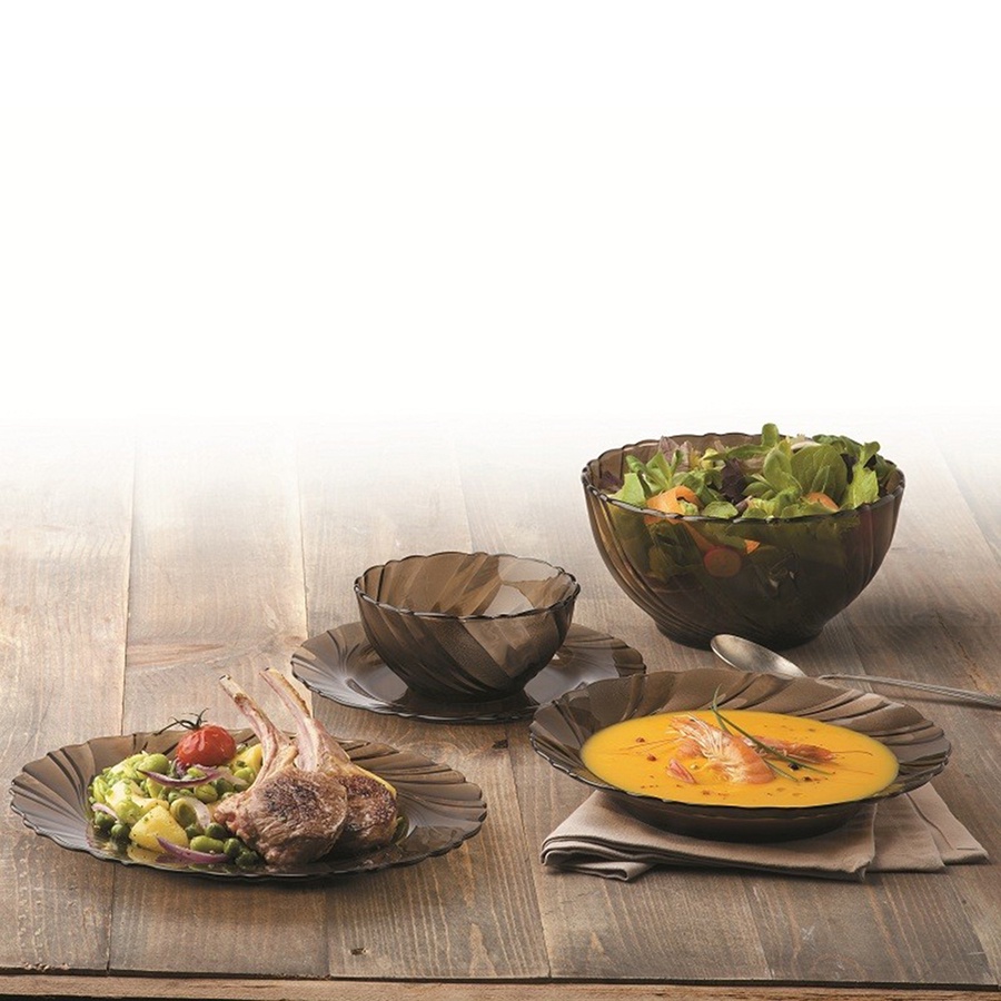 Bộ bàn ăn 9 món thủy tinh cường lực cao cấp D7009BC - Beau Rivage Nâu Khói Creole