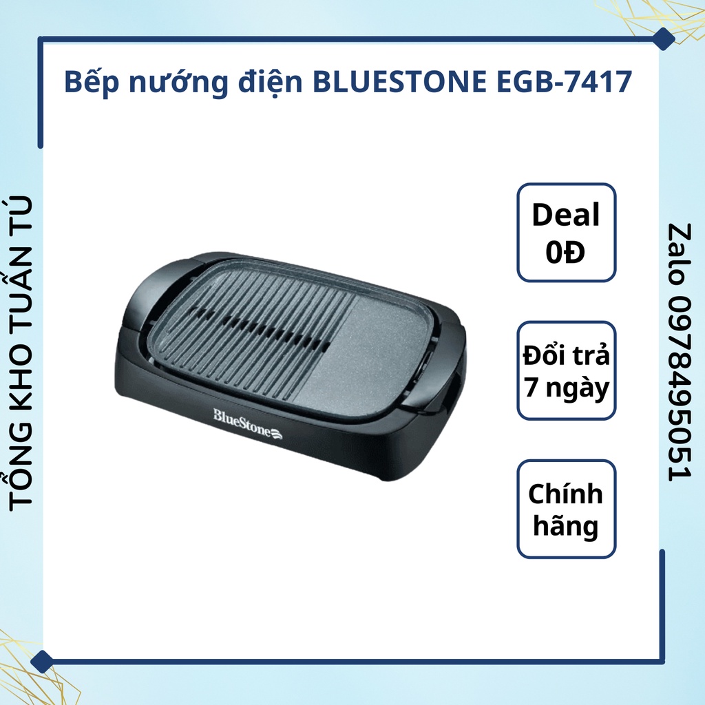 (Mua1 Tặng1 Kéo Nhật Bản Cao Cấp ) Bếp Vỉ nướng điện BBQ Bluestone EGB-7417 2000W chống dính đá siêu bền tiết kiệm điện