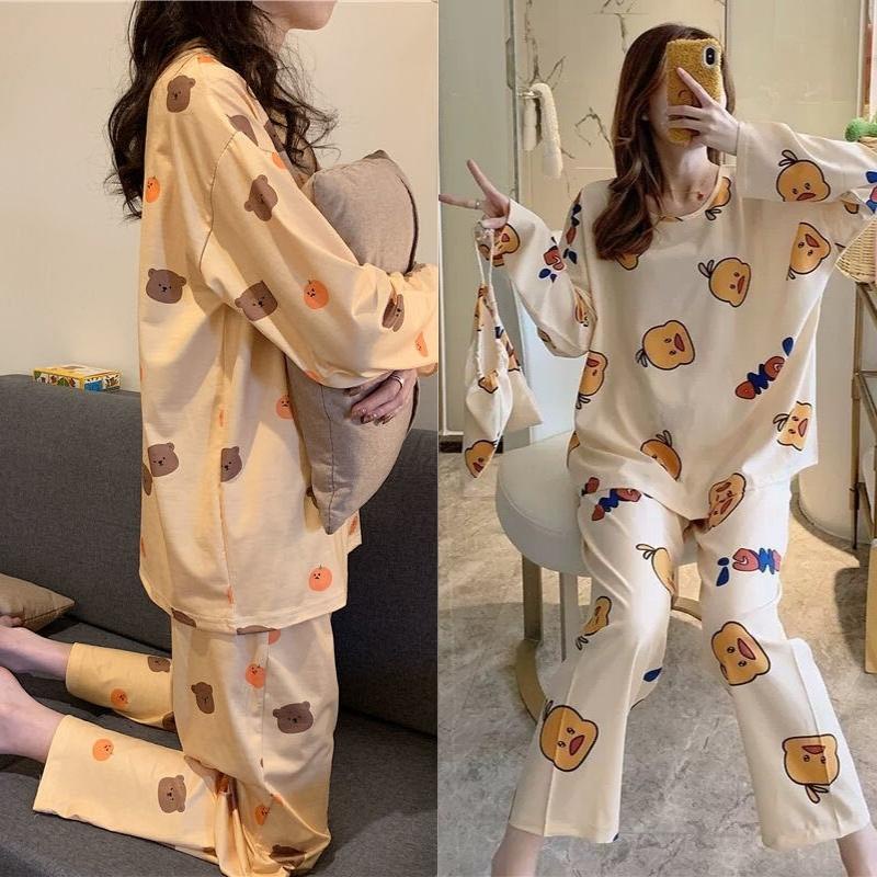 Bộ ngủ dài tay mặc nhà thu đông họa tiết hoạt hình dễ thương Cotton Jelishop