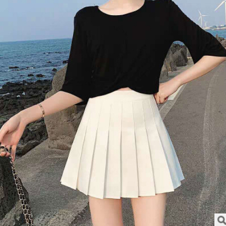 Chân váy xếp ly lưng cao co giãn màu trơn thời trang mùa xuân hè dành cho nữ | BigBuy360 - bigbuy360.vn