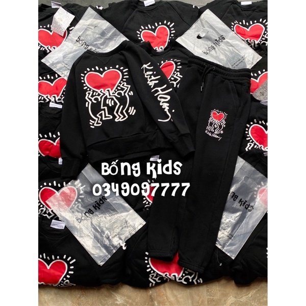 Bộ Nỉ Bé Gái Trai Tim Đỏ/Đen PR