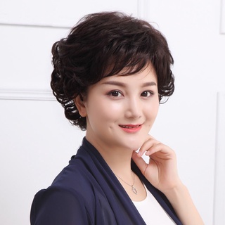 Bộ tóc giả ngắn xoăn tự nhiên như thật cho phụ nữ trung niên