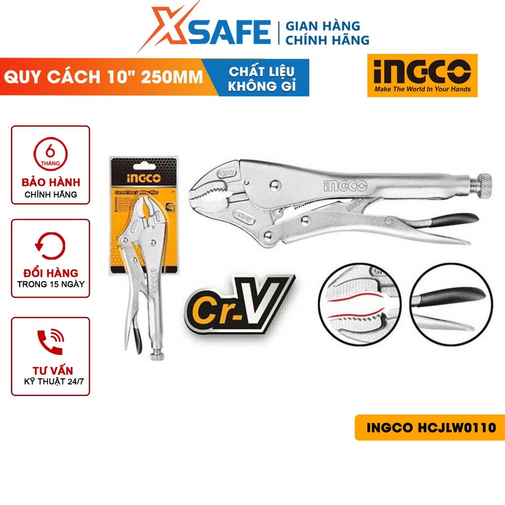 Kìm bấm khóa INGCO HCJLW0110 Kềm bấm chết 10 inch, chất liệu thép Cr-V, mạ Niken