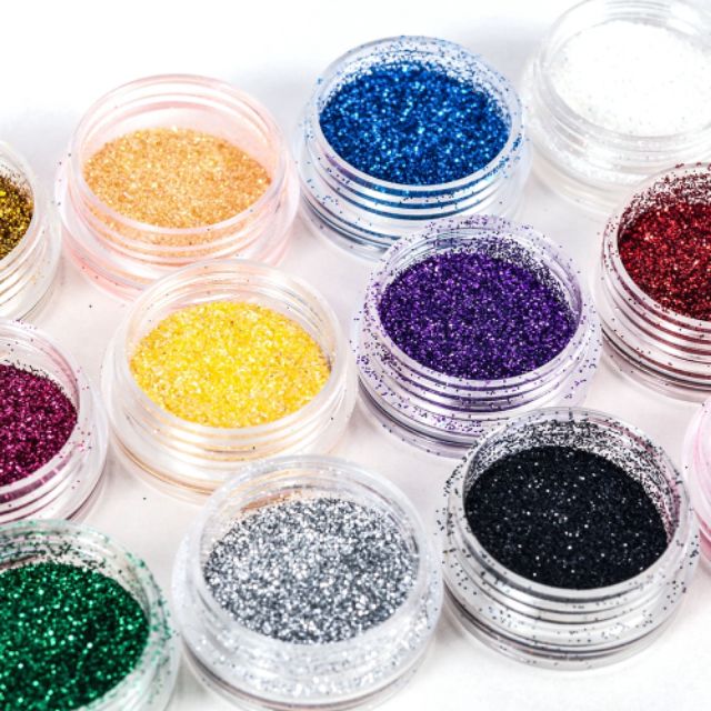Bộ 12 hủ kim tuyến trang trí móng, make up, DIY.