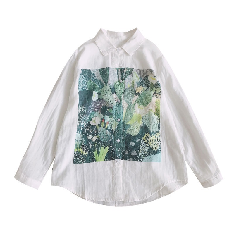 Áo Sơ Mi Cotton Tay Dài Dáng Rộng In Họa Tiết Graffiti Màu Sắc Thời Trang Cho Nữ
