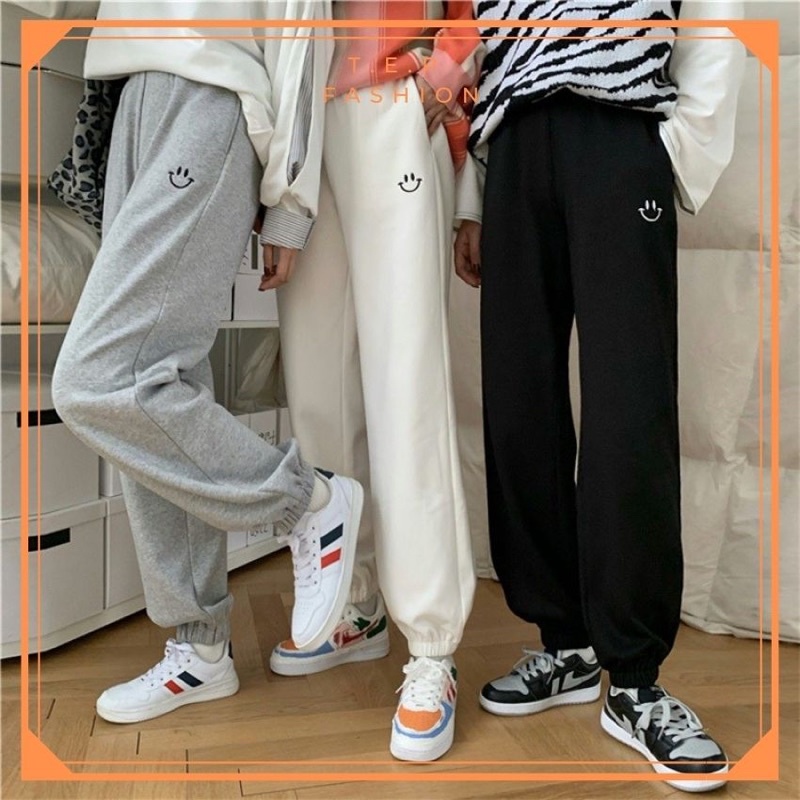Quần Jogger Thêu Mặt Cười Quần Ống Rộng Bo Gấu Chất Nỉ Dày Dặn Tep Fashion - JG008