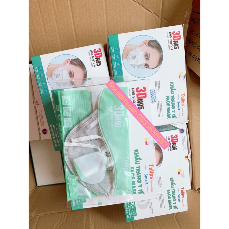 Khẩu Trang 5 lớp Tulips 3D N95 giặt dùng được nhiều lần, Lọc Bụi Siêu Mịn PM2.5 Có Van Thở,ami