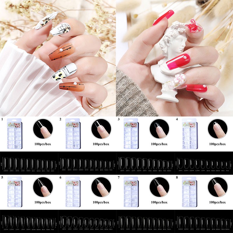Set 100 Móng Tay Giả Trong Suốt Bảo Vệ Toàn Diện