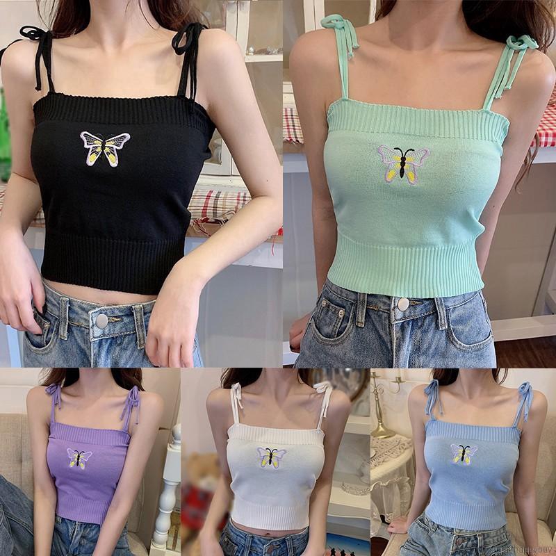 Áo dệt kim không tay thêu hình bướm thời trang nữ | BigBuy360 - bigbuy360.vn