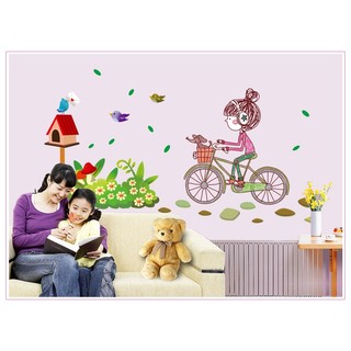 Decal dán tường cô bé đạp xe 2 EB103