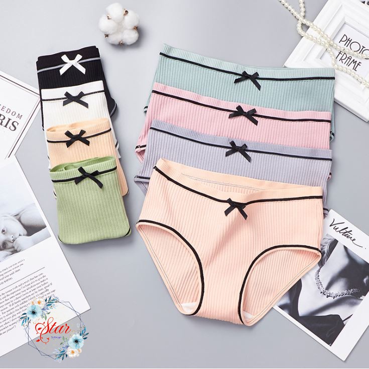 Quần lót nữ Muji cotton gân tăm phối nơ xinh F02