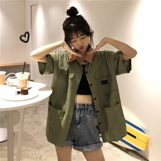 [ORDER] Áo sơ mi dáng rộng vải thô túi ngực Hàn Quốc