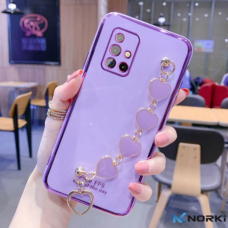 Ốp Điện Thoại Silicon Mềm Mạ Hình Trái Tim Có Dây Đeo Cho Samsung Galaxy A11 A21 A21S A31 A51 A71 4G 5G M11 M31 M51