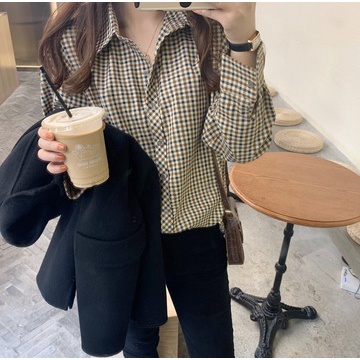 Áo Sơ Mi Dáng Rộng Kẻ Sọc Ca Rô Thời Trang Thu Đông Hàn Quốc Hàng Mới Dành Cho Nữ