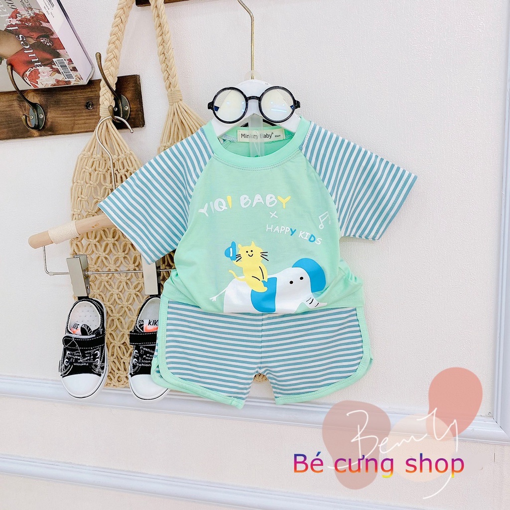 Bộ cộc tay cho bé trai bé gái, Bộ cộc tay Minky mom chính hãng thun lạnh họa tiết hình cho bé từ 7 - 20kg