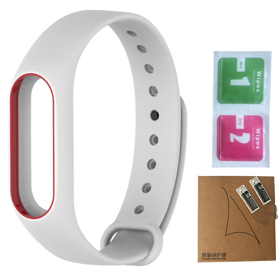 Silicone Dây Đeo Thay Thế + 2 Miếng Dán Bảo Vệ Màn Hình Cho Xiaomi Mi Band 2