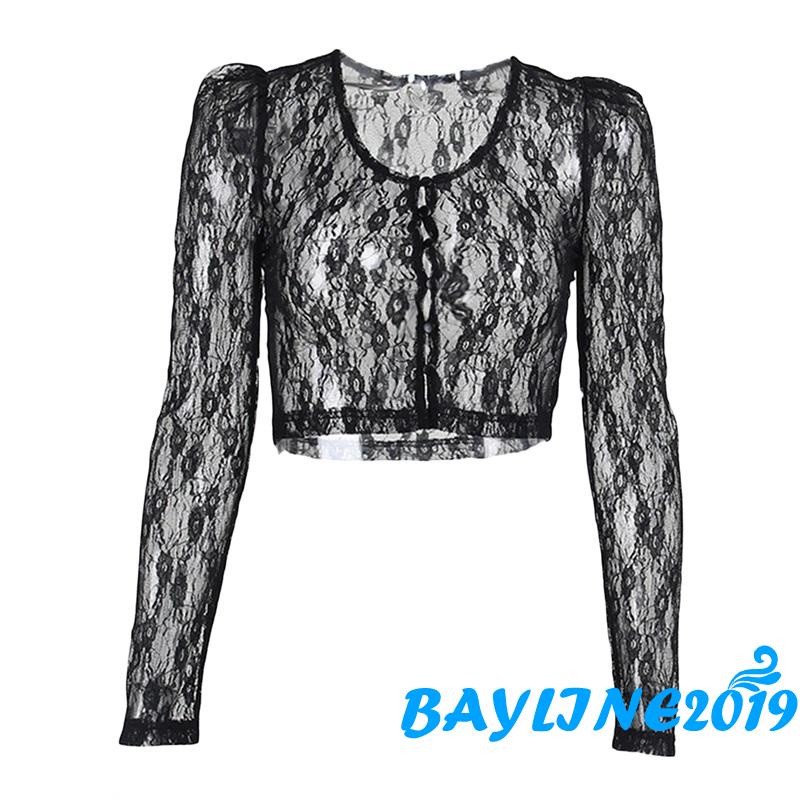 Áo croptop tay dài cổ chữ v phối ren quyến rũ thời trang cho nữ | BigBuy360 - bigbuy360.vn