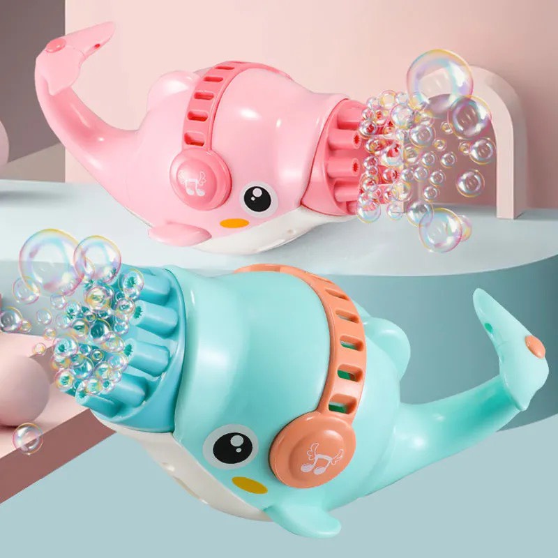 Súng bắn bong bóng cá heo 10 nòng cho bé - Súng máy phun thổi bong bóng xà phòng hình cá heo đồ chơi trẻ em ngoài trời